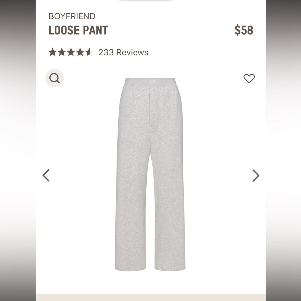 NWT- Sealed Package- SKIMS-Med- Heather Grey- Boyfriend Pants- Super Soft-#TGF